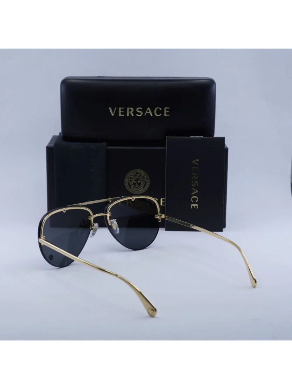 Versace VE2231 100287 Sunglasses Gold Aviator Frame, Grey Lenses